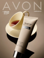 Avon Catalog: A collection of high-quality skincare and makeup products from a beauty catalog displayed on a clean surface.
