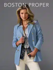 Boston Proper Catalog: A stylish woman wearing sophisticated apparel and elegant accessories from a modern fashion collection.