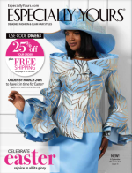 A collection of stylish wigs and elegant church suits from Especially Yours Catalog.