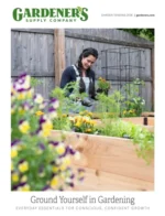 Gardener’s Supply Catalog: Close-up of high-quality gardening tools and a variety of seeds on a wooden table.