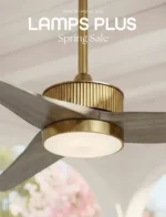 Lamps Plus Catalog Request: A high-quality home decor and lighting catalog resting on a modern wooden coffee table next to a soft lamp.