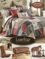 Lone Star Western Decor: Rustic western living room featuring a leather sofa