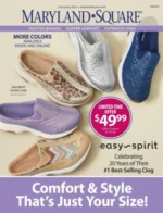 Maryland Square Catalog: A variety of stylish shoes in different widths displayed elegantly.