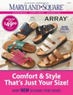 Maryland Square Catalog: A variety of stylish shoes in different widths displayed elegantly.