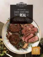 A collection of premium raw steaks including Filet Mignon and Ribeye from the Omaha Steaks Catalog