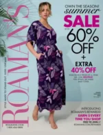 Roaman’s Catalog: A collection of stylish plus-size clothing featuring elegant dresses and tailored trousers.