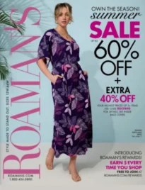 Roaman’s Catalog: A collection of stylish plus-size clothing featuring elegant dresses and tailored trousers.