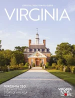 Virginia Vacation Guide: Scenic view of the Blue Ridge Mountains in Virginia with autumn foliage and a clear blue sky.
