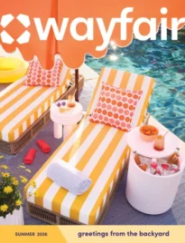 Wayfair Home Furnishings Catalog: A beautifully furnished modern living room featuring a gray sectional sofa