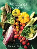 Williams-Sonoma Catalog: A collection of high-end stainless steel cookware and elegant table settings from a kitchen catalog.