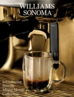 Williams-Sonoma Catalog: A collection of high-end stainless steel cookware and elegant table settings from a kitchen catalog.